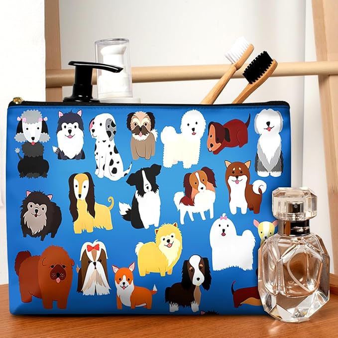 Cute Makeup Bag for Purse Waterproof Cosmetic Bags for Women Funny Smooth Zipper Travel Toiletry Pouch 10X8 Inches-Cute Animal Dogs Makeup pouch