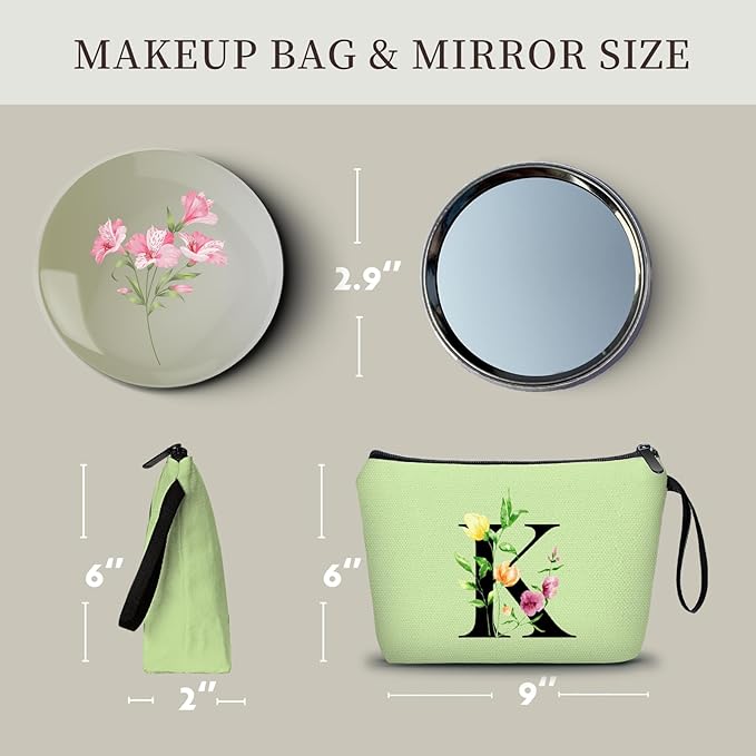 Birthday Thank You Appreciation Monogrammed Gifts for Mom Aunt Teacher Sister Friend Coworkers Bride Bridesmaid Makeup Cosmetic Bag with Mirror Mothers Day Christmas Graduation K