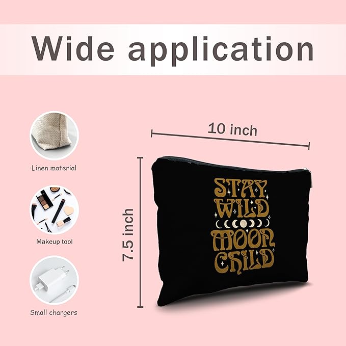 Nogrit Tarot Makeup bag,Moon Child Cosmetic Bag,Stay Wild Moon Child,Inspirational Makeup bag,Spiritual Travel Toiletry Bag,Motivational Gifts for Tarot Astrology Lovers Women