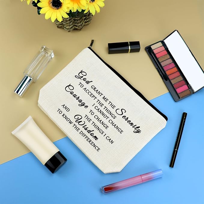 Christian Makeup Bag Serenity Prayer Gift Inspirational Gift for Women Cosmetic Bag Sobriety Addiction Recovery AA Gifts Religious Encouragement Motivational Gifts for Her Travel Toiletry Pouch