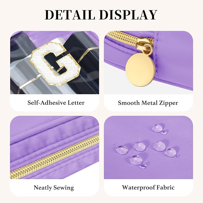 2PCS Personalized Preppy Makeup Bag Set, Small Makeup Pouch & Large Cosmetic Bag, Premium 26 Chenille Letters, Cute Skincare Bag, Birthday Gifts for Girls Woman (Blue)