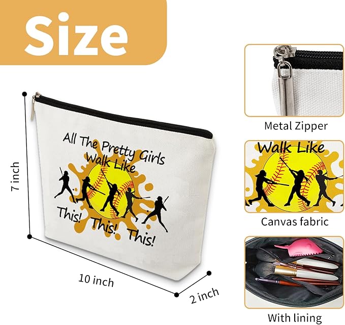 Softball Makeup Bag,A Gift for Players and Lovers,Customized Softball Makeup Bag with Lining,Cool Cosmetic Bags for Purse,A Must-Have Item for Softballs Moms