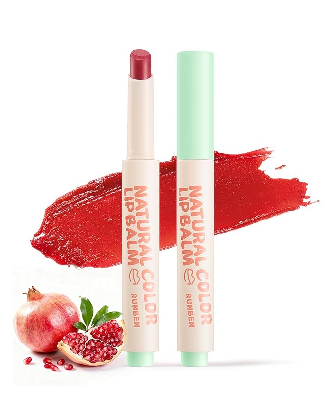 RUNBEN Kids Tinted Lip Balm, Pomegranate -Scented Lipstick, 24H Moisturizing, Safe & Non-toxic Lip Gloss for Kids & Teen, Christmas Makeup Gift for Girls, 2g