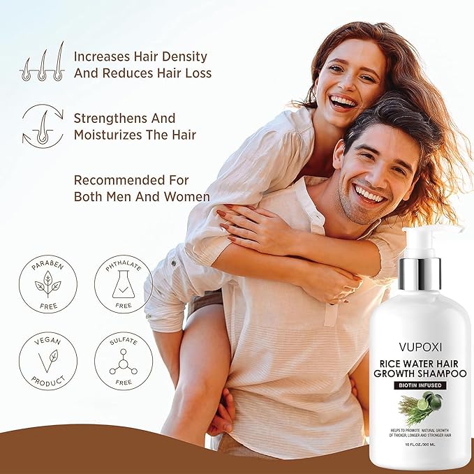 Rice Water Hair Growth Shampoo with Biotin - Ultra-Nourishing Hair Care Set, Promotes Growth, Revitalizes Shine, and Shields from Damage - 10 fl oz