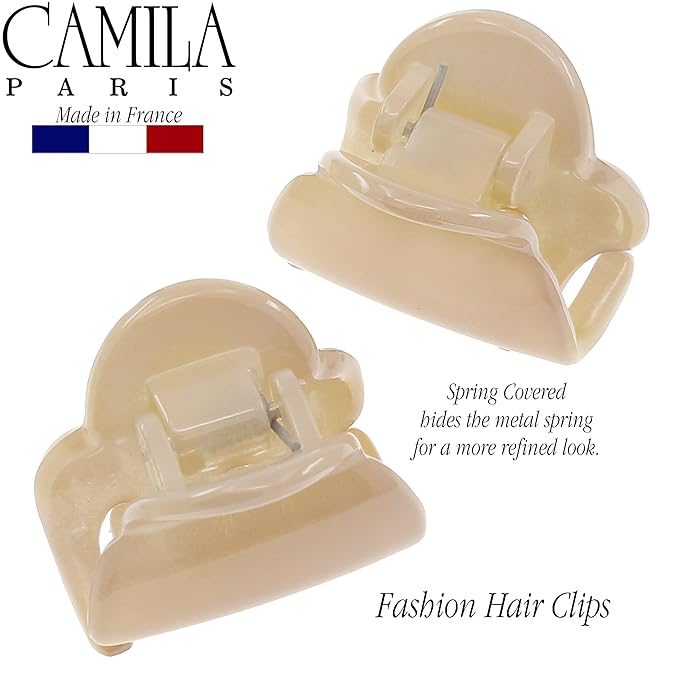 Camila Paris CP3480 French Hair Clip for Women, Set of 2 Small Beige Girls Hair Claw Clips Fashion Durable Hair Accessories for Women, Luxury Ladies Strong Hold No Slip Grip Clamp, Made in France