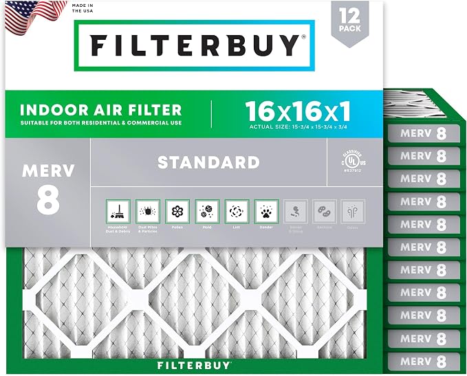 Filterbuy 16x16x1 Air Filter MERV 8 Essential Dust & Allergy Defense, by Filterbuy