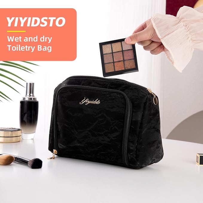 Cosmetic Bag Travel Makeup Bag Large Capacity Small Travel Zipper Pouch Makeup Organizer Bag for Women (Black-2 Pack)