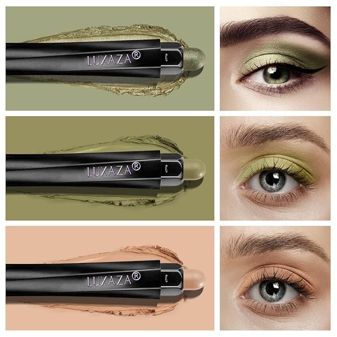 3PCS Eyeshadow Stick, Metallic And Green Eye shadow Sticks Pencil Crayon，Eye Brightener Stick Makeup with Crease-proof Formula