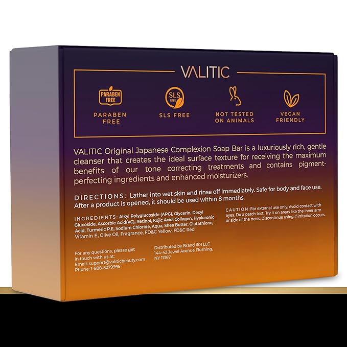 VALITIC Kojic Acid Soap for Hyperpigmentation - with Glutathione, Collagen & Vitamin C - Natural Soap Bars with Turmeric - Original Japanese Complex for Dark Spot Correction - 4 Pack + Holder