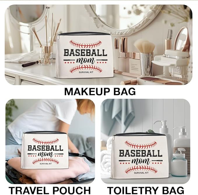 Baseball Mom Gift Makeup Bag for Women, Cosmetic Snack Bag for Baseball Lovers Team Players Coach Mother Travel Toiletry Pouch for Purse