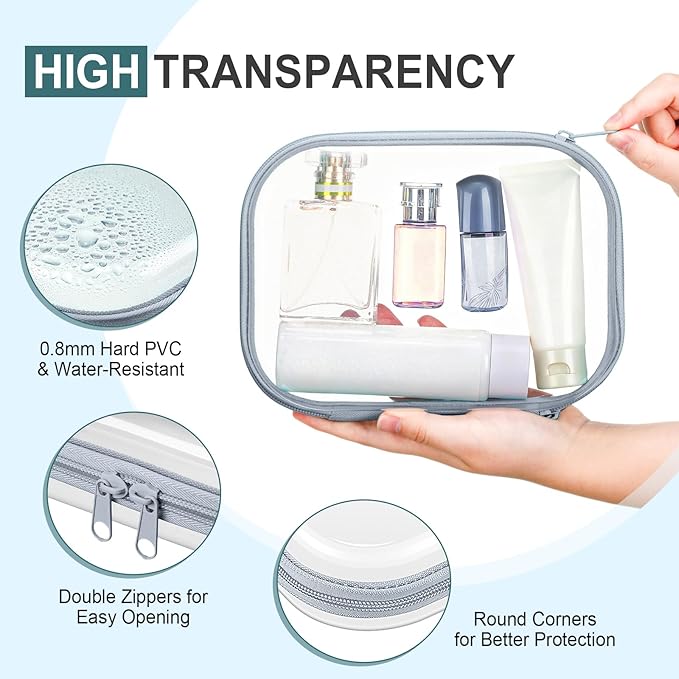 Sanwuta 6 Pcs Clear Hard Zipper Case Hard Plastic Zipper Pouches Makeup Bag Pencil Pouches Transparent Cases for Snacks Plastic Storage Organizer Box for Travel(Blue-green,7.87 x 5.9 x 2 Inch)