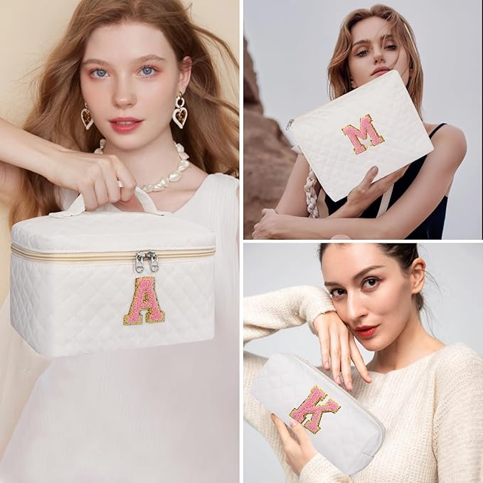 Initial Makeup Bag, Personalized Monogram Cosmetic Bag Set, Large Make up Bags | Travel Toiletry Bag | Makeup Bag for Girls Teen Girl Friend Sister Wife Girlfriend Gifts Daughter (Letter B)
