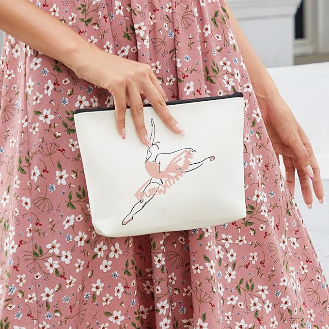 fkovcdy Ballet Makeup Bag Ballerina Ballet Dance Bag Dancer Gifts for Teens Girls Ballet Lovers Dance Teacher Student Ballet Recital Gift Toiletry Bag Zipper Pouch for Women Friends Birthday
