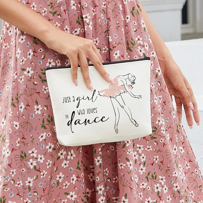 fkovcdy Dance Bag Ballet Ballerina Makeup Bag Elegant Dancer Gifts Inspirational Recital Gifts for Women Teen Girls Ballet Lovers Dancing Girls Dance Teacher Daughter Just A Girl Who Loves Dance