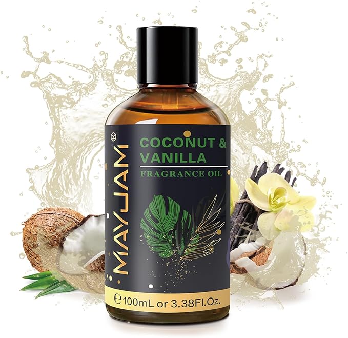 MAYJAM 100ML/3.38FL.OZ Coconut & Vanilla Fragrance Oils with Glass Dropper, Essential Oils for Diffusers for Home, Long Lasting Scented Oils for Diffusers Soap Candle Making