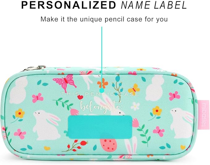 mibasies Girls Pencil Case for Kids, Multi-Slot Pencil Pouch, Rabbit Green