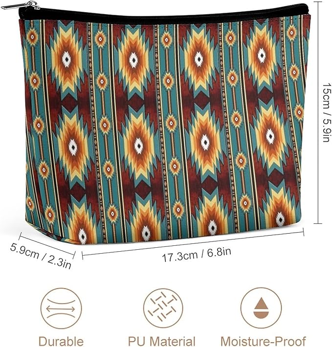 Women Ethnic Navajo Native American Southwestern Art Make Up Bag Holder Multifunction Cosmetic Train Case Casual Zipper Tote Bag Large Capacity for Cosmetics Digital Accessories Travel