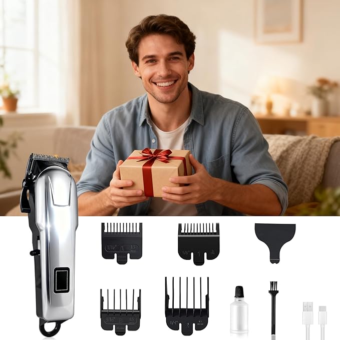 2 Pack Hair Clippers for Men Cordless Clippers for Hair Cutting Rechargeable Beard Hair Trimmer LED Display stocking stuffers for men