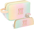 Personalized Initial Makeup Bag Trendy Stuff Leather Waterproof Cosmetic Bag Travel Toiletry Bag, Christmas/Thanksgiving/Halloween Gifts Makeup Organizer Case for Women Girls Mom Girlfriend Wife