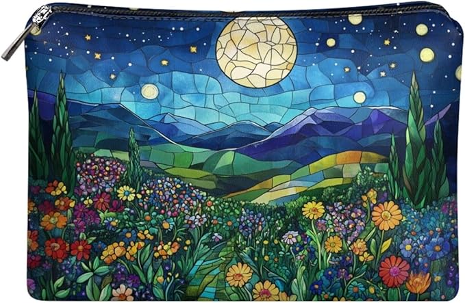 COEQINE Ladies Leather Cosmetic Purse Trend Women Travel Make Up Bag Organizer Bag for Women Trend Casual Bag Party Purse,Blue Starry Sky Art Print Easy To Clean