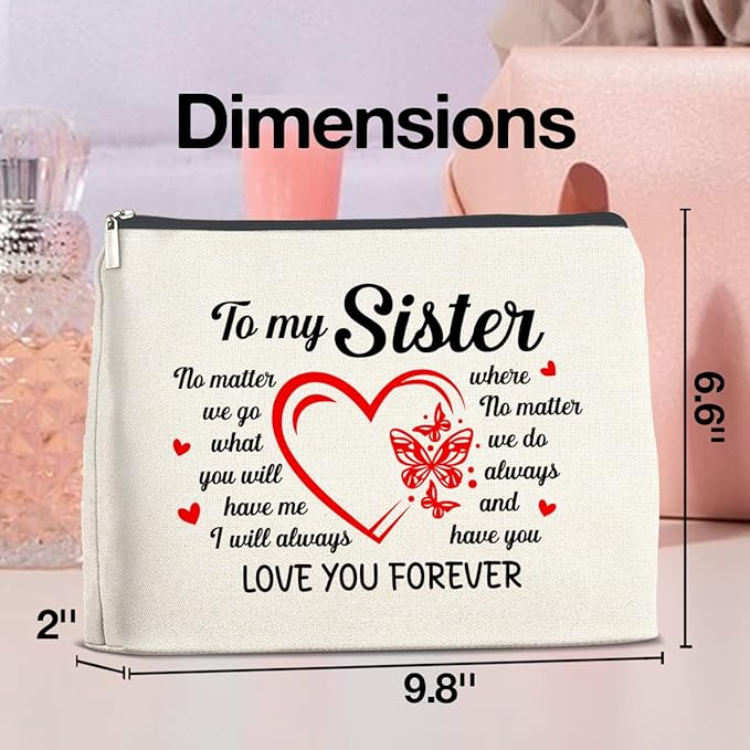 Sister Gifts Makeup Bag Christmas Birthday Gifts for Sister Cosmetic Bag Zipper Makeup Pouch