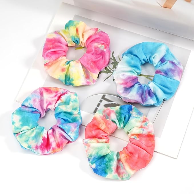 4pcs Tie Dye Hair Ties Soft Colorful Tie Dye Hair Scrunchies for Women Teen Girls Elastic Hair Bands Ponytail Holder Hair Accessories Gifts