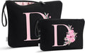 Vavabox A-Z Personalized Makeup Bag, Birthday Gifts for Women Mom, Gifts for Best Friend, Bride Bridesmaid Cosmetic bag (D, 04-Black Set)