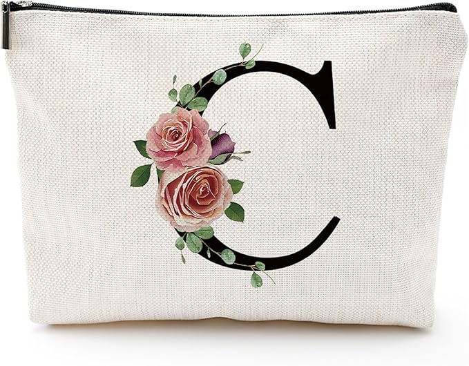 Initial A-Z Personalized Letter Makeup Bag, Monogrammed Bridesmaid Gifts/Presents Cosmetic Bag, Portable Stationery Storage Organizer Pouch, Friendship Love Travel Makeup Bags