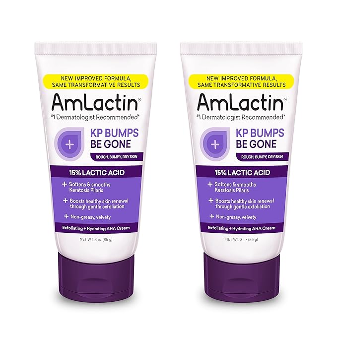 AmLactin KP Bumps Be Gone - Therapeutic Body Cream for Keratosis Pilaris - No-Scrub Exfoliator and Moisturizer with 15% Lactic Acid AHA, 3 oz, Pack of 2 (Packaging May Vary)