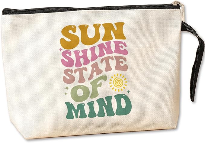 Summer Cosmetic Bag Beach Accessories Sunshine Inspirational Gifts for Beach Lovers Women Girls Coworker Grandma Best Friends Mothers Day Graduation Birthday Friendship Gifts Vacation Makeup Bag