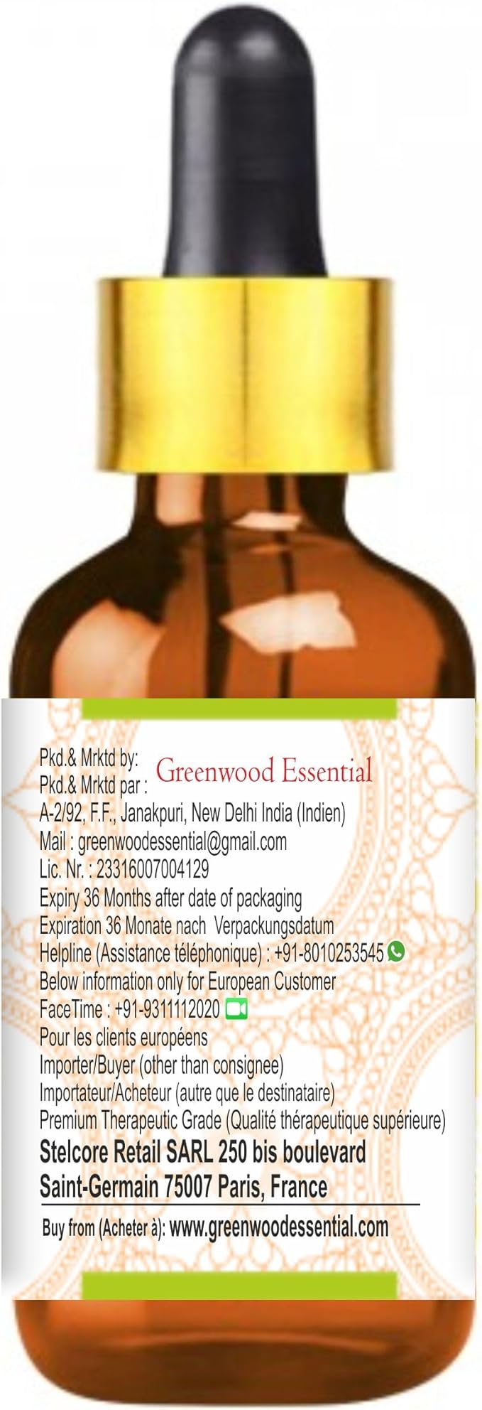 Greenwood Essential Pure Bergamot Essential Oil (Citrus bergamia) with Glass Dropper Steam Distilled 30ml (1 oz)