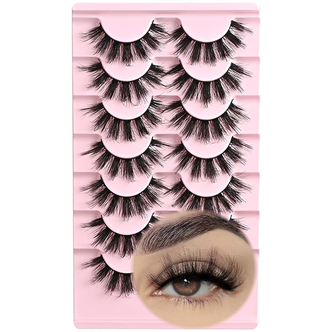 FARRED Lashes Strips Natural Fake Eyelashes Wispy Doll Eye Lash Manga Eyelash Natural Look 7 Pairs Separated Volume False Eyelash Pack Wispies Anime Strip Pestañas Spiky Look (A10 | 11-17MM)