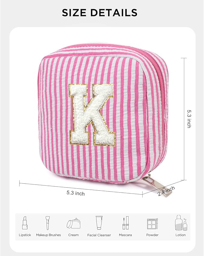 LETGO 2025 Graduation Gifts for Women- Personalized Initial Cute Pink Cosmetic Makeup Bag Pouch Make Up Bags Travel Toiletry Bag for Her Mom Girlfriend Wife Teacher 18th Birthday Gifts for Girls