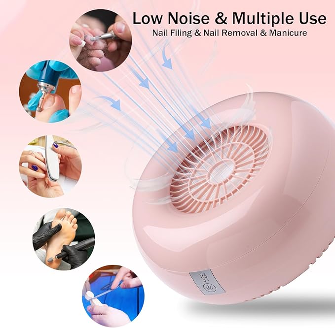 Nail Dust Collector Nail Tech with 2 Reusable Filters Powerful Suction Nail Vacuum Cleaner Fan Dust Collector Professional Electric Extractor Magnetic Cover Low Noise for Acrylic Gel