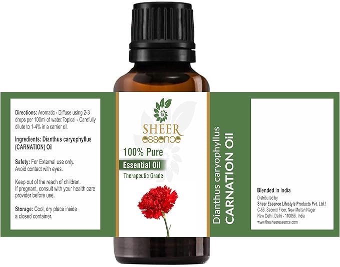 Carnation Oil 15 ML (0.51 Fl.OZ) | 100% Pure Natural Undiluted Uncut Therapeutic Grade Dianthus Caryophyllus Essential Oil