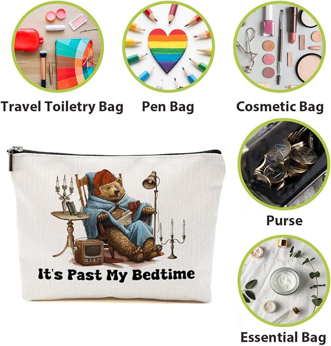 Book Lovers Gifts Makeup Bag, Funny Sleeping Bear Cosmetic Bag, Reading Travel Organizer Zipper Pouch Bookworm Book Club Bookish Gifts for Readers Women Girls Teacher Coworker Best Friend