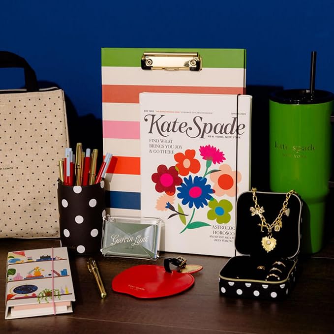 kate spade new york Clipboard Folio with Low Profile Clip, Professional Padfolio Includes Lined Notepad, Pen Loop, and Pocket, Adventure Stripe (237048)