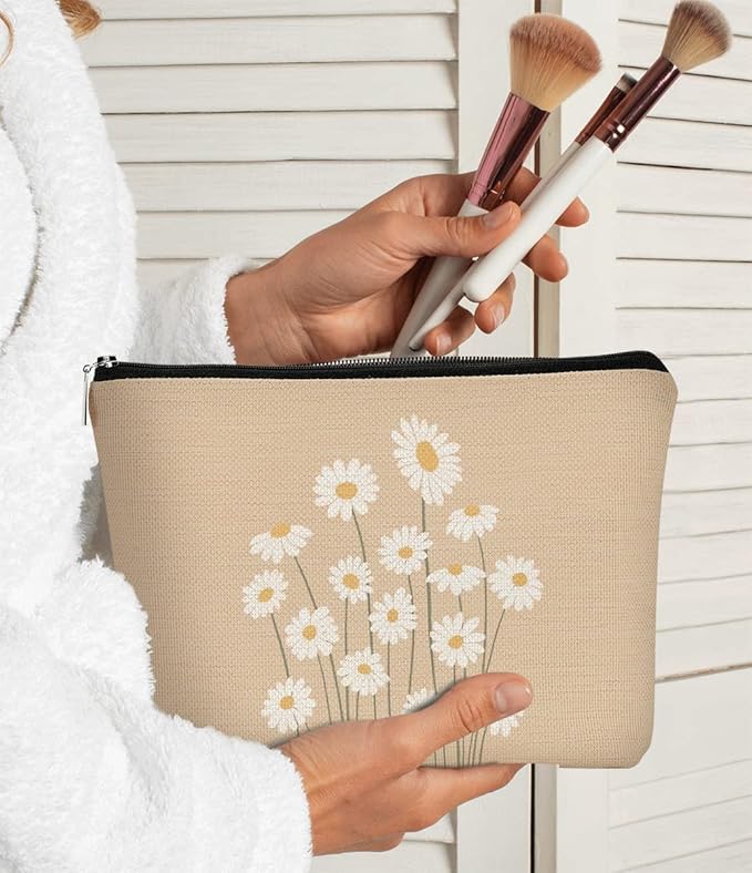 Daisy Makeup bag for Women Gift Pink Cosmetic Bag Zipper Travel Toiletry Bag Best Gift Idea for Teen Girls Women,Birthday Christmas Gifts for Teen Girls Sister