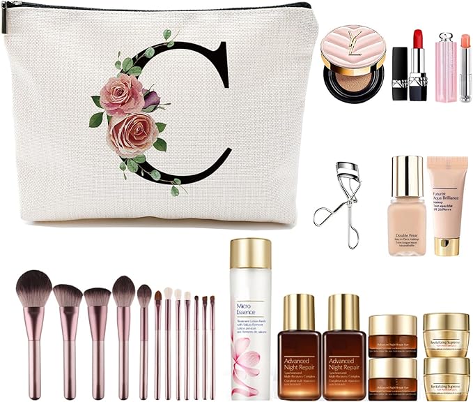 Initial A-Z Personalized Letter Makeup Bag, Monogrammed Bridesmaid Gifts/Presents Cosmetic Bag, Portable Stationery Storage Organizer Pouch, Friendship Love Travel Makeup Bags
