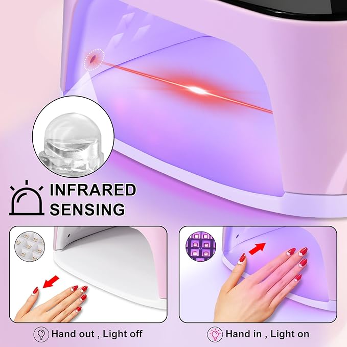 LIMEGIRL UV LED Nail Lamp Kit for Gel Polish Professional Fast Curing Pink Dryer Light Set with 45PCS Lamp Beads and Gloves and Auto Sensor Cordless Rechargeable Nail Art Cure Machine for Manicure