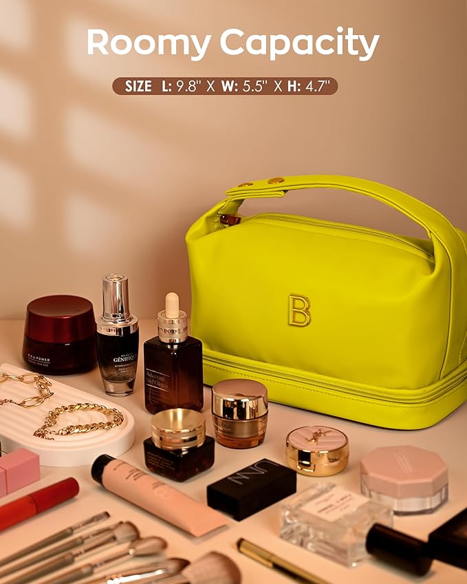 Teen Girl Gifts Trendy Stuff, Makeup Bags for Women with Handle, Initial Double Layer Cosmetic Bag with Makeup Brush Organizer, Cute Cosmetic Pouch for Women, Gifts for Friends Female Mom