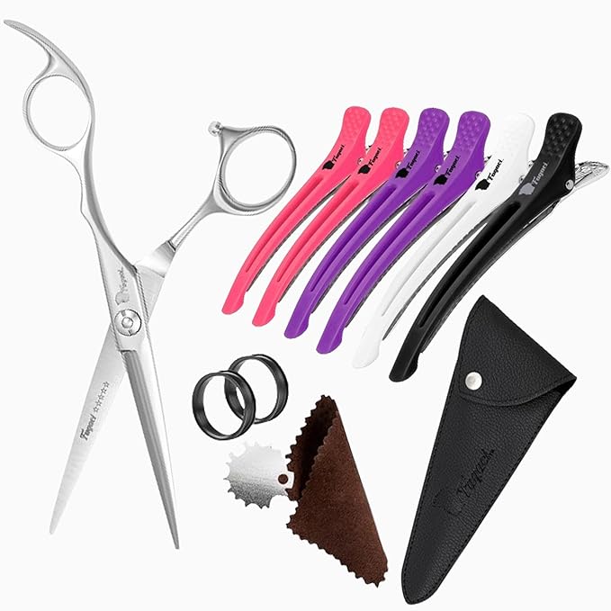 Fagaci Professional Hair Scissors & Hair Clips for Styling Sectioning Set, Hair Cutting Scissors Professional Extreme Sharp, Duckbill Hair Styling Clips, Hair Shears, Barber Scissors for Men & Women