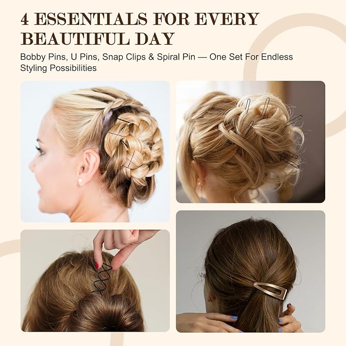Bobby Pins Set Brown/Black – Mixed Color Kit with Bobby Pins, Snap Clips & Spiral Pin, for Women & Girls, Ideal for Updos, Buns, Parties & Weddings