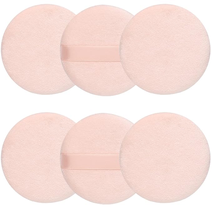 6 Pcs Pure Cotton Super Soft Washable Loose Powder Puff, 2.65 Inch Round Puff for Foundation Makeup