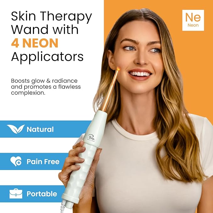 Pure Daily Care NuDerma Handheld Skin Therapy Wand Machine w/Neon – Anti-Aging - Skin Tightening - Wrinkle Reducing - Dark Circles – Clarifying - Hair & Scalp Stimulator (Pack of 2)