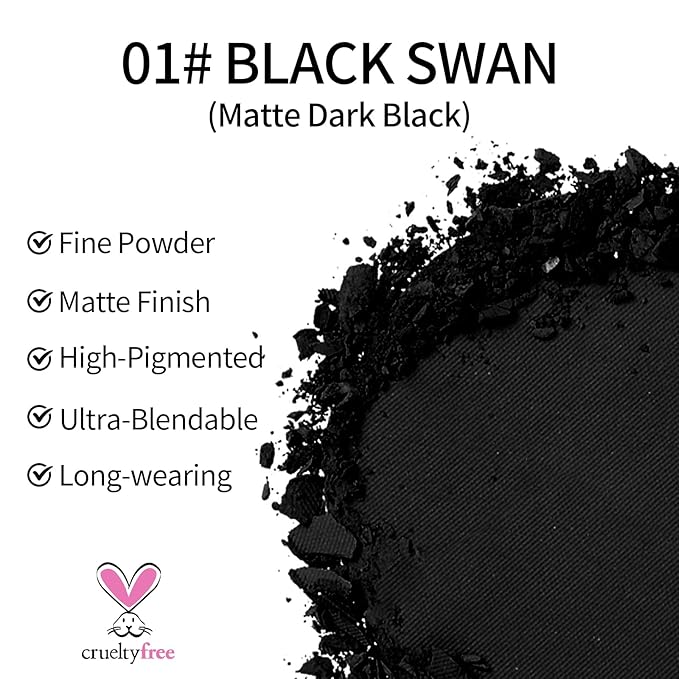Erinde Black Eye Shadow, Matte Single Eyeshadow Pressed Powder Eyeshadow Makeup, Matte Shade Eyelid Color Eye Makeup for Women, High Pigment, Long Wear, Waterproof, Intense Color, 01 Black Swan
