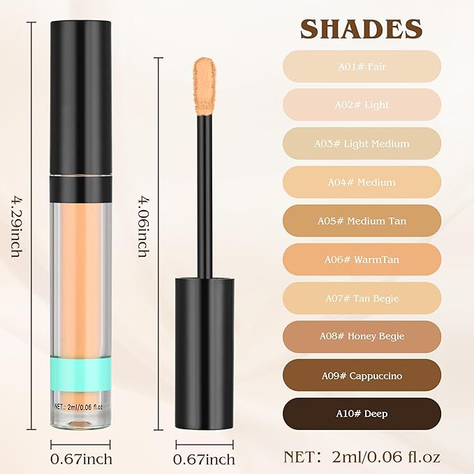 Full Coverage Liquid Concealer, Foundation Makeup for Older Women, Covers Blemishes & Under-Eye Circles, Spots, Matte Finish, Hydrating Primer for Correct, 0.06 fl oz, Vegan & Cruelty-Free 06#WarmTan