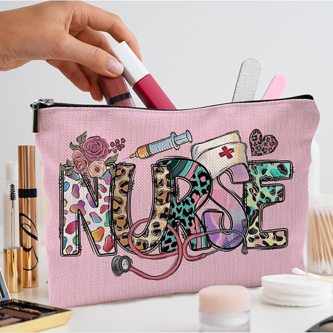 Nurse Makeup Bags,Nurse Gifts for Women,Nurse Cosmetic Bags With Zipper,Nurse Gifts for Nursing Student,Student Nurse Gifts(Pink)