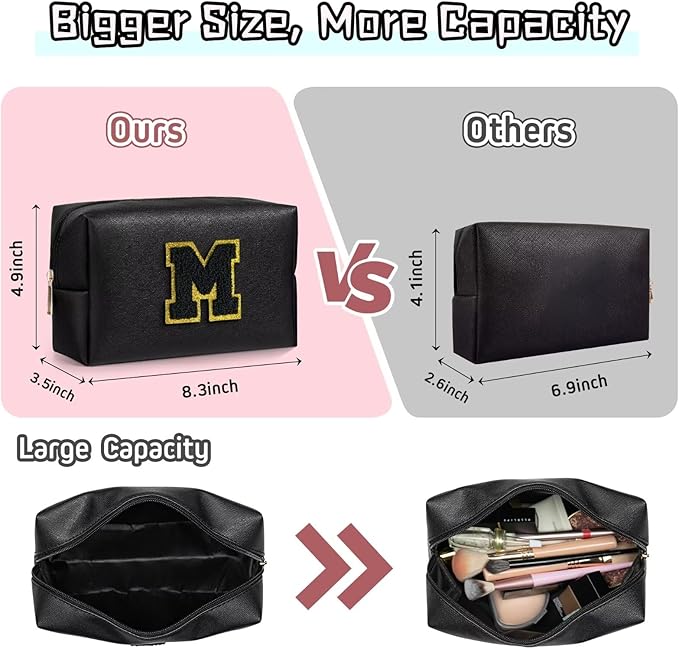 TOPEAST Monogrammed Gifts for Women, Preppy Makeup Bag Small Cosmetic Bag Travel Toiletry Bag, Personalized Birthday Gift for Girl, Wedding Bridal Shower Gifts for Bridesmaids (Black M)