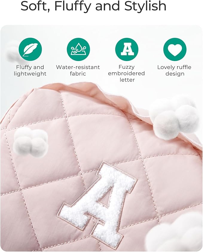 BAGSMART Elegant Roomy Makeup Bags (Initial-K-Pink)